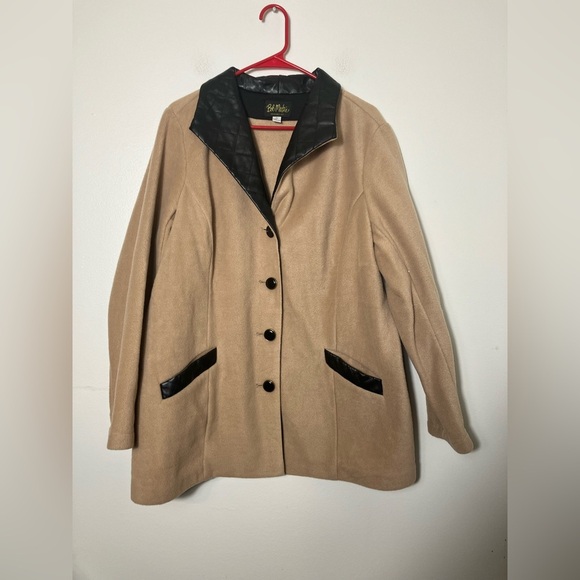 Bob Markie Women’s Pea Coat Sz XL Tan Fleece Wearable Art‎ Winter Warm Pockets - Picture 1 of 7